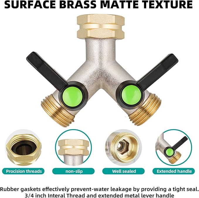 Hose Splitter,Garden Hose Splitter 2 Way,Y Adapter for Water Hose, Faucet Splitter, 2 Way Heavy Duty Brass Splitter，Outdoor Faucet Splitter,with Long Handle.