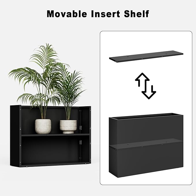 Metal Planters for Outdoors, Large Metal Planter Box 36”L x 10”W x 26”H Tall Rectangle Planter Box with Removable Insert Shelf, Heavy Outdoor Pots for Porch, Garden, Patio, Yard, Deck