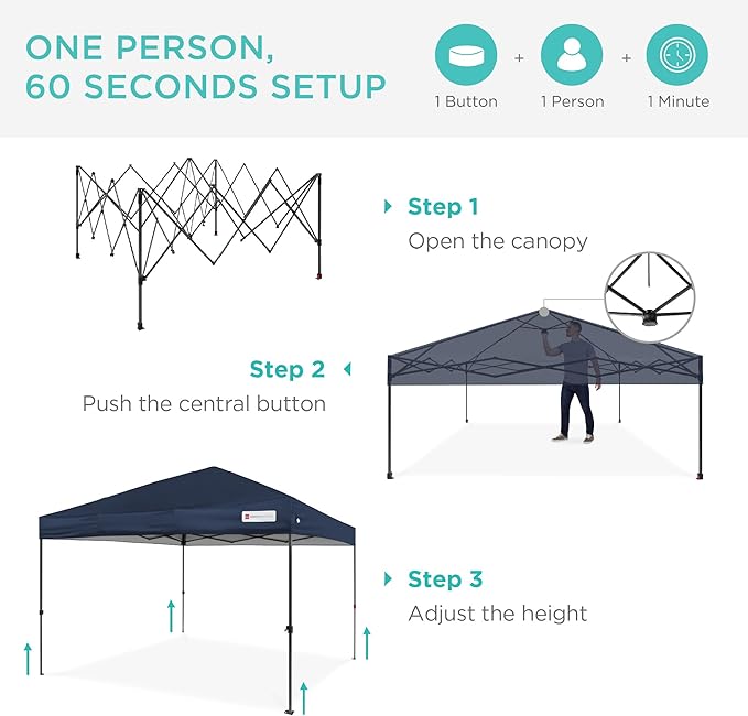 Best Choice Products 8x8ft 1-Person Setup Pop Up Canopy Tent Instant Portable Shelter w/ 1-Button Push, Case, 4 Weight Bags - Navy Blue
