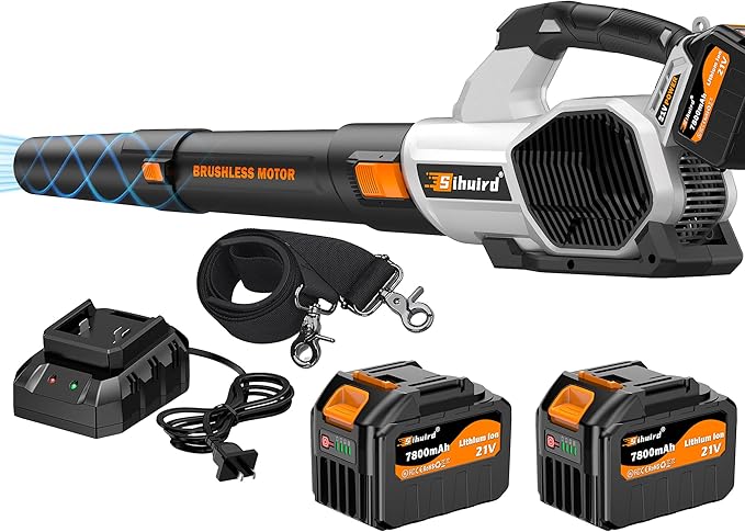 Leaf Blower Cordless, 675CFM Electric Leaf Blowers with 2 x 7.8Ah Batteries and Charger, 3- Speed & Turbo Mode, Equipped with LED Lighting, 1 x Shoulder Strap, Blowers for Lawn Care - SL9501