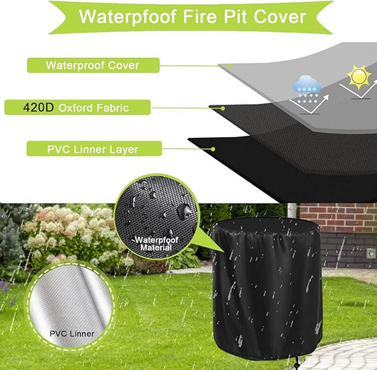 Fire Pit Cover,32in Round Propane Firepit Covers for Best Choice,Outside Gas Propane Fire Pit Table Covers Round Fire Pit Column-32 x 25inch