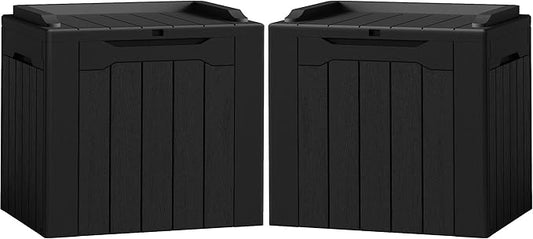 Flamaker 2 Pack Deck Box 31 Gallon Waterproof Resin Storage Box with Lid Indoor Outdoor Delivery Box Storage Bin for Patio Cushions (Black)