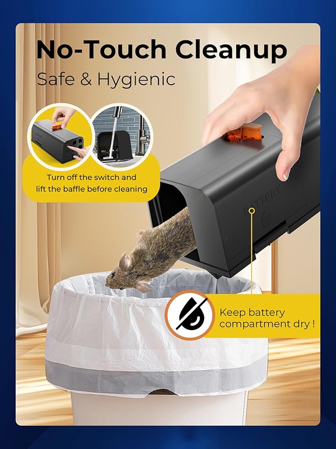 Electric Rat Traps Indoor for Home, Electronic Rat Trap with Anti-Escape Baffle, Safe and Effective Rat Killer Zapper, No-Touch Disposal, Adapter Powered Rodent Control for Indoor Use (Black)