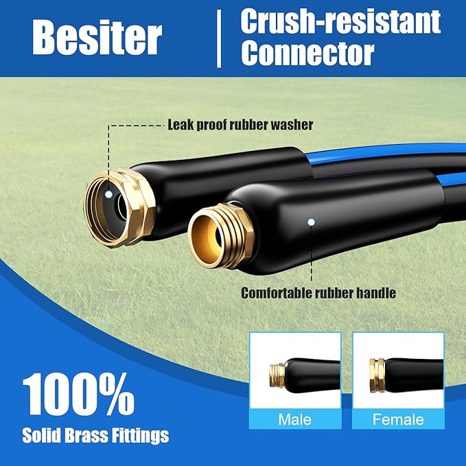 Heavy Duty Garden Hose 5/8" 25 FT: Flexible Rubber Water Hose - Leakproof Hose Male to Female Fittings - Durable Hose for Yard, Lawn, Car Wash, Outdoor, Watering, Dark Blue