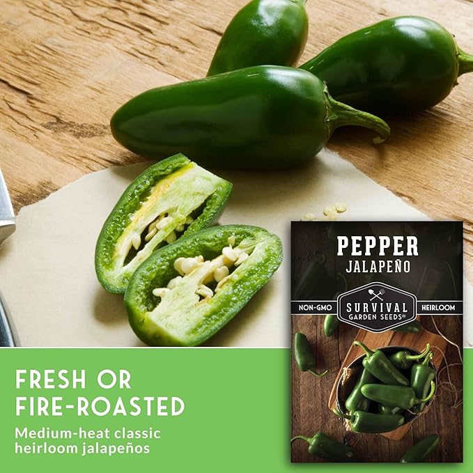 Jalapeño Pepper Seeds for Planting | Hot Heirloom Non-GMO Peppers for Pickling & Salsas – Survival Garden Seeds (3 Packs)