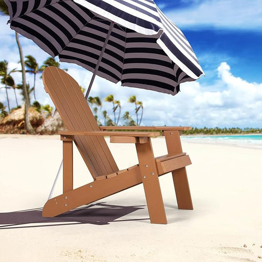 Adirondack Chairs Set of 2, All Weather Resistant Plastic Chairs with Cup Holder, 5 Easy Steps to Install, Outdoor Chairs for Patio, Garden, Backyard Deck, Lawn, Fire Pit - Teak