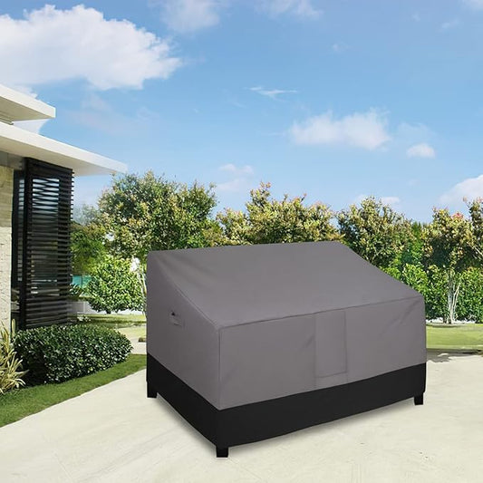 Easy-Going Waterproof Outdoor Loveseat Cover - Heavy Duty 2-Seater Patio Couch Cover, Windproof with Air Vent (58Wx32.5Dx31H inch, Gray/Black)
