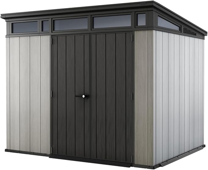 9x7 Ft All-Weather Storage Shed with Skylight,Window,Built-in Ventilation,Walls, & Lockable Double Doors for Patio Furniture Lawn Mower Tools and Bike Storage Lockable