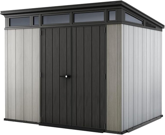 9x7 Ft All-Weather Storage Shed with Skylight,Window,Built-in Ventilation,Walls, & Lockable Double Doors for Patio Furniture Lawn Mower Tools and Bike Storage Lockable
