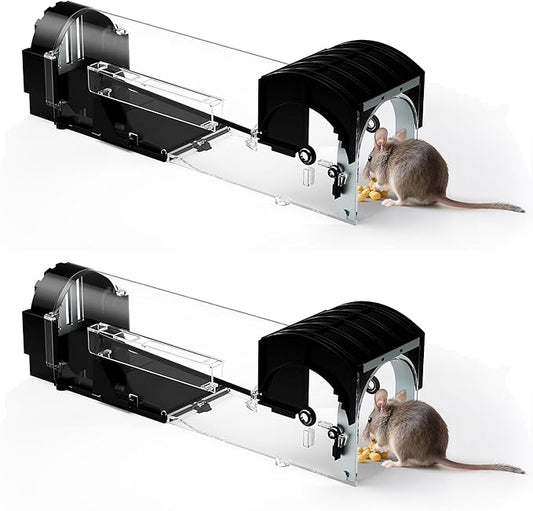 Humane Mouse Traps, 12.2 inches Enlarged No Kill Rat Live Traps 2 Pack for Chipmunks, Reusable Catch and Release Mice, Pet and Children Friendly Mouse Trap That Work