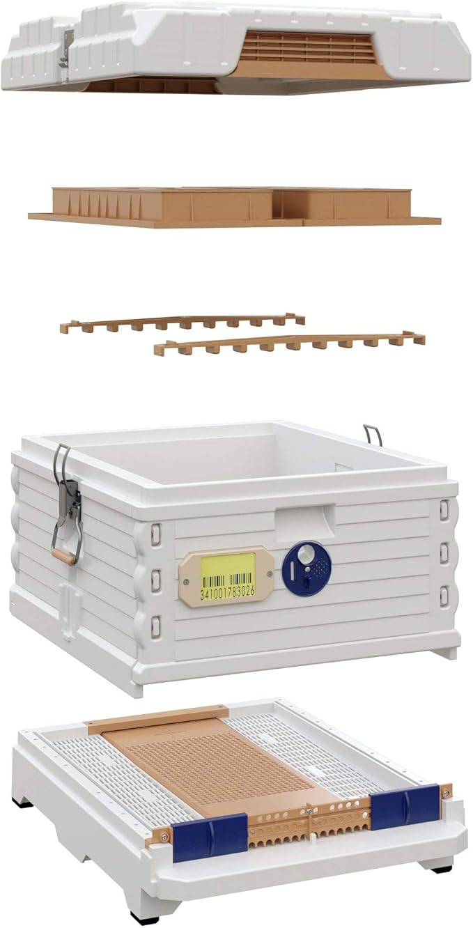 Apimaye Ergo Insulated 10 Frame Bee Hive Set [NO Frames Included] (Single Hive, White Body Blue Entrance)