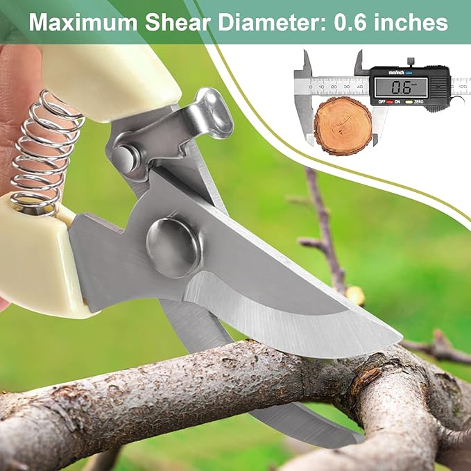 6PCS Ultra Sharp garden shears, Japanese pruning scissors gardening tools, pruners for flower, bushes, rose and fruit tree, use for florist, yard and orchard the plant clippers (White, 6)