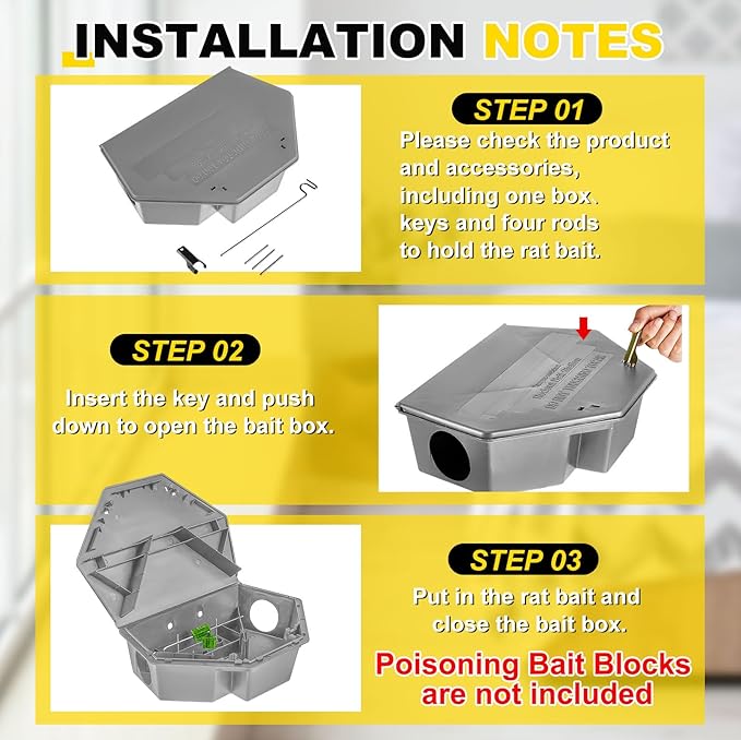 Qualirey 2 Pcs Rat Bait Station with Keys 13.58 x 8.98 x 3.35 Inch Rodent Station Rat Traps, Keeps Children and Pets Safe Indoor and Outdoor, Bait Not Included (Gray)