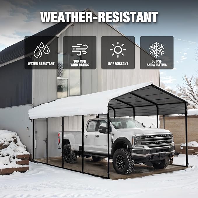 TCE Metal Carport Canopy 12x20 Heavy Duty,Multi-Use Canopy Garage Shed,Portable Car Garage with Enhanced Metal Frame, Outdoor Car Shelter for Car, Boats and Tractors