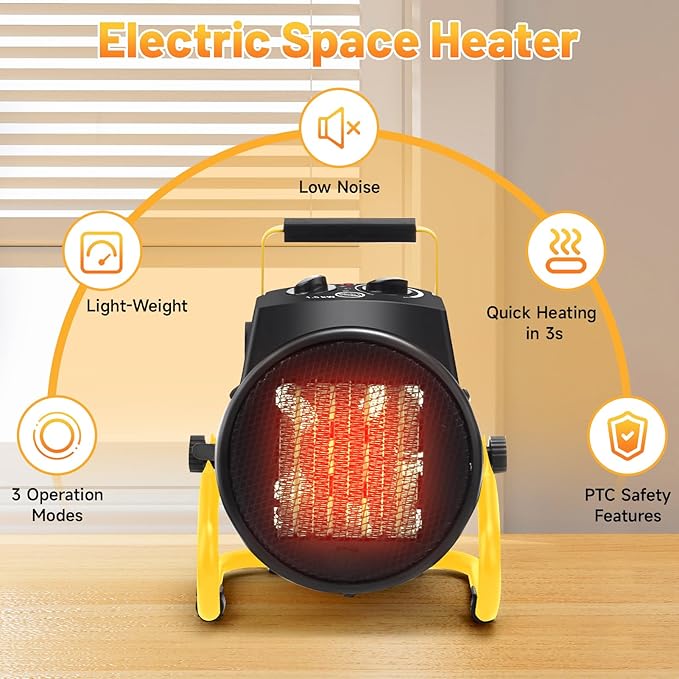 Outdoor Heaters for Patio, 1500W Electric Garage Heater with Overheat Protection, 3S Fast Heating, 3 Modes, Portable Space Heater for Patio, Garage, Greenhouse, Indoor, Black
