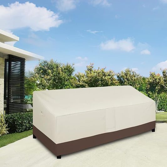 Easy-Going Waterproof Outdoor Couch Cover, Heavy Duty 3-Seater Patio Sofa Cover, Winchdproof Outdoor Furniture Cover with Air Vent (104Wx32.5Dx33H inch, Beige/Dark Brown)