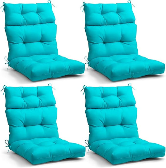 EAGLE PEAK Tufted Outdoor/Indoor High Back Patio Chair Cushions, Set of 4, 46'' x 22'', Blue
