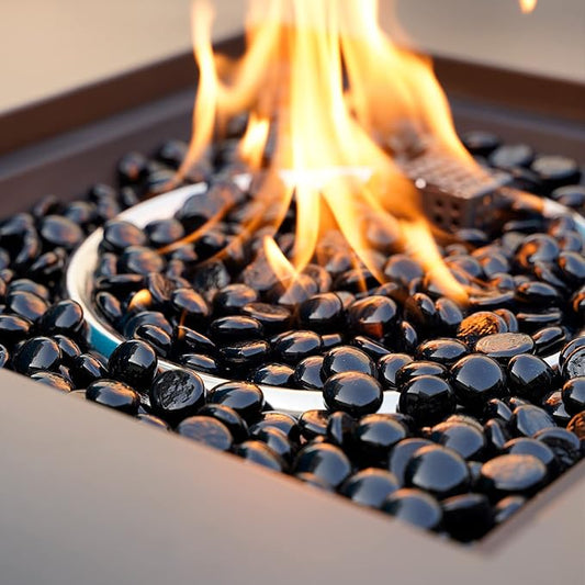 Mr. Fireglass 10 Pound Fire Glass Beads, 1/2" Reflective Round Fire Glass Drops for Fireplace Fire Pit & Lanscaping, High Luster Onyx Black