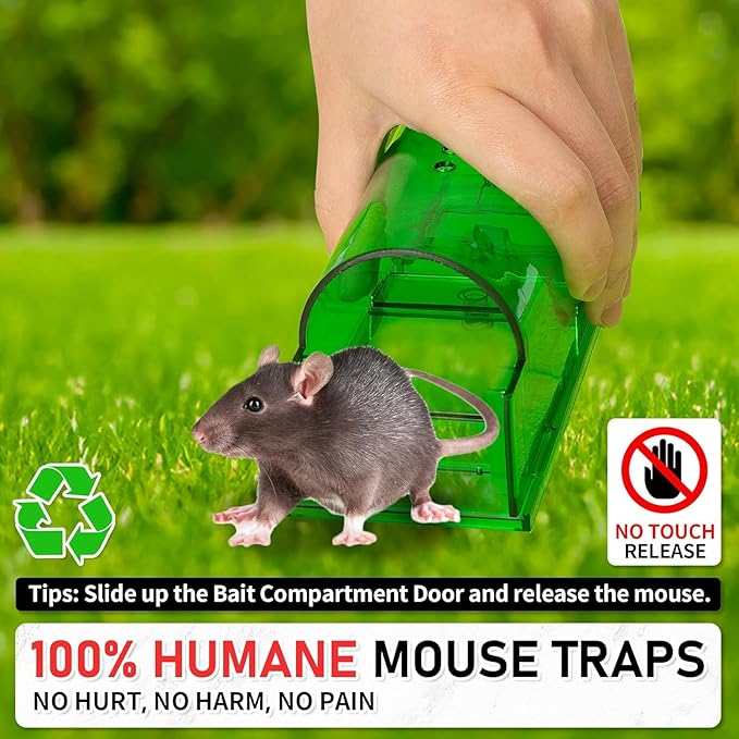 LULUCATCH Humane Mouse Traps 6 Pack, Live Mouse Traps, Reusable with Cleaning Brush, No Kill Catch and Release Indoor Outdoor Rat Cage, Pet Safe Pest Control for Mole, Chipmunk & Squirrel