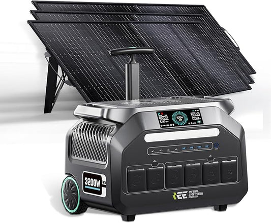 IEE P3200 Portable Power Station 3200W with 3x200W Solar Panel, 2048Wh Solar Generator, 1800W AC Charging, AC Outlets x 4, LiFePO4 Battery Power Station for Home Backup, Camping, RV, Emergency