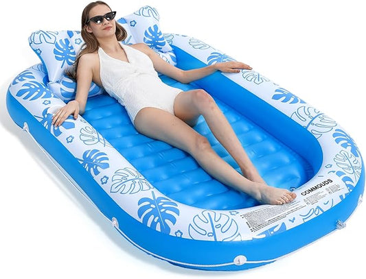 Inflatable Tanning Pool Lounger Float with Cervical Pillow - Pool Floats Adult for Sunbathing, Backyard, Pool Party - Inflate Ball Pit for Babies - Kids Swimming Pool Bed