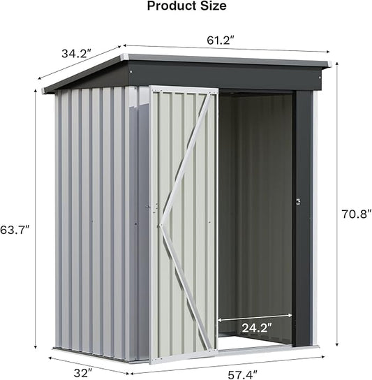 Patiolife 5x3 FT Outdoor Storage Shed, Metal Shed with Lockable Door & Sloping Roof, Steel Tool Shed for Backyard Patio Lawn, White