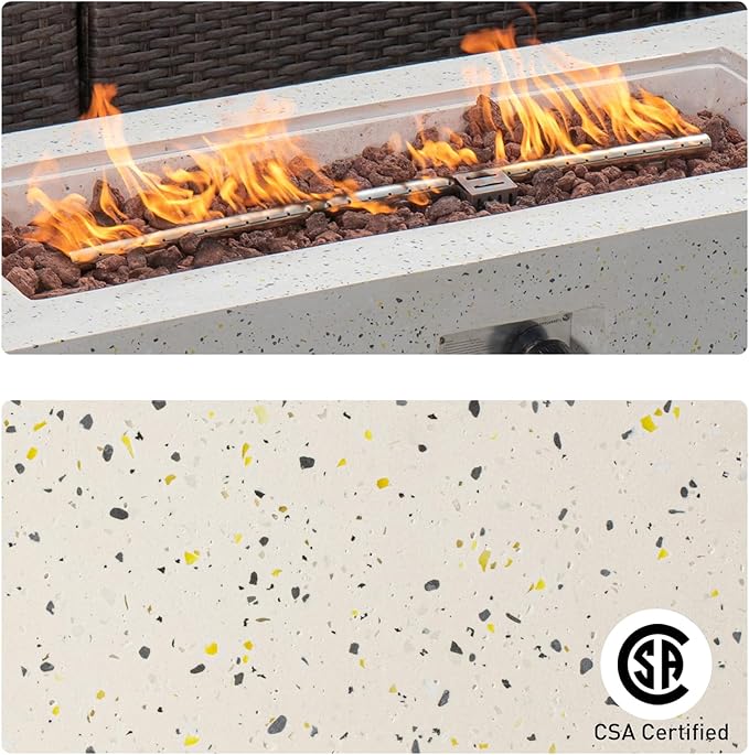 COSIEST 2-Piece Outdoor Propane Fire Pit Table Set w Tank Table, 42" Terrazzo Rectangle Fire Table (Certified, 50,000 BTU) w 16" Tank Cover Side Table, Waterproof Cover for Garden, Pool, Backyard