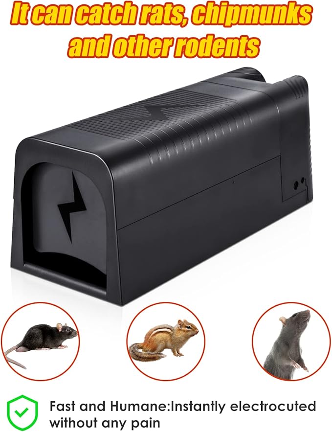 Upgraded Electric Mouse Trap Zapper Rat Traps Indoor for Home, High Voltage Instantly Kills Mice & Rats, No Touch Reusable Indoor Rodent Killer for Attic, Kitchen, Garage
