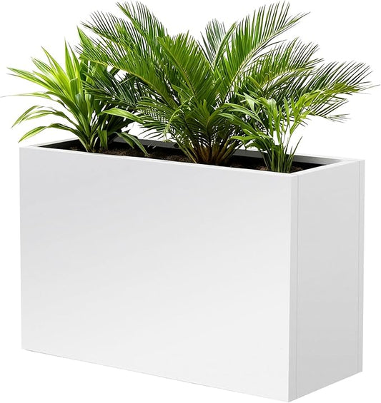 Metal Rectangular Outdoor Planter Box 36" x 15" x 24" White Steel Long Planter Spliced Flower Box with Partitions for Outside,Indoor,Garden (White, 36 * 15 * 24)
