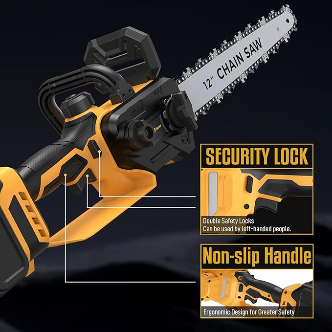 Mini Chainsaw for Dewalt 20V Max Battery,12 Inch Electric Chainsaw with Security Lock, Brushless for Cordless Chain saw for Wood Cutting, Tree Cutting (Battery Not Included)