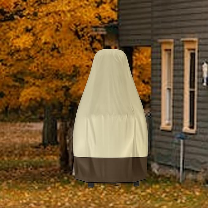 Chiminea Cover Outdoor Waterproof Chiminea Fire Pit Cover Heavy Duty Durable Chiminea Protection Cover with Drawstring (Beige & Brown, 24D x 48H)