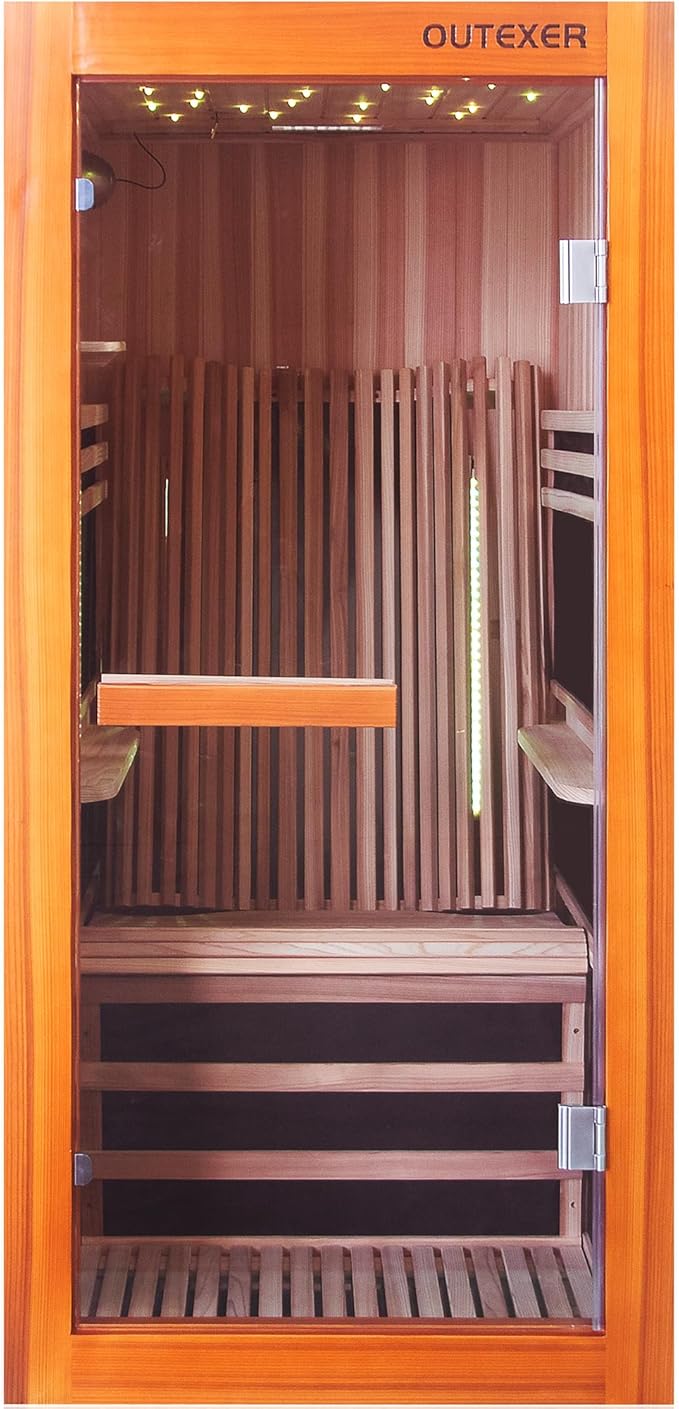 Infrared Sauna Home Traditional Sauna for Home Low EMF 1100W for 1 Person Relaxing Backboard with Control Panel, Bluetooth Speaker, Reading Lamp,Top Starry Sky (Ameican White Oak, 48"×33”×70“)