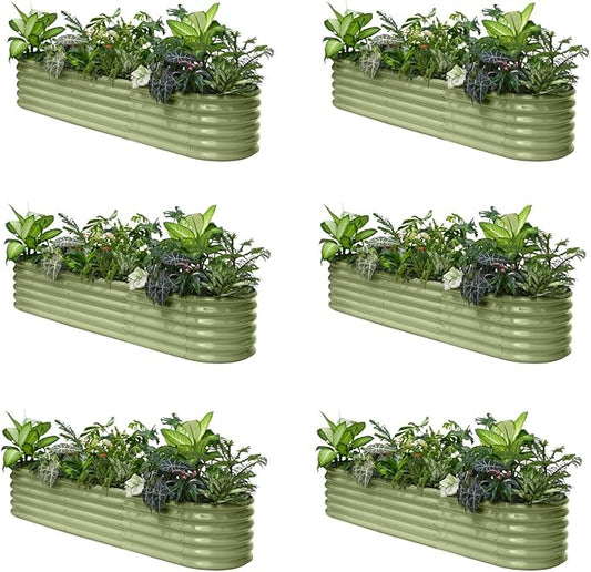 6-Pack Galvanized Raised Garden Bed 8x2x1.5 ft, 17" Tall Planter Boxes Outdoor, Zn-Al-Mg Metal Raised Beds for Gardening Herb Fruit Vegetable, Modular Flower Bed for Outdoor Plants-Moss Green