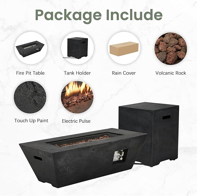 ECOTOUGE 2-Piece Propane Fire Pit Table, Outdoor Gas Fire Pit Set w/Tank Cover, 42''Auto-Ignition Steel Fire Table, 50,000 BTU Trapezoid Concrete Fire Pit w/Weather-Resistant Pit Cover, Black