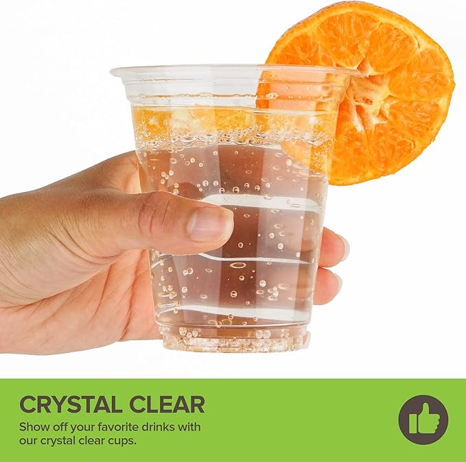 Stock Your Home 12 oz Clear Commercially Compostable Cold Cups (1000 Pack), Eco Party Cups, Disposable Cups for Water and Wine