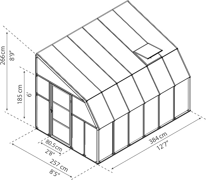 Palram Canopia Rion Sun Room 8 Ft. x 12 Ft. Solarium, Lean-To Greenhouse DIY Kit, Attach to House, Large Twin Wall Polycarbonate, 100% UV Protection For Porch, Patio Outdoors with Window Vent (White)
