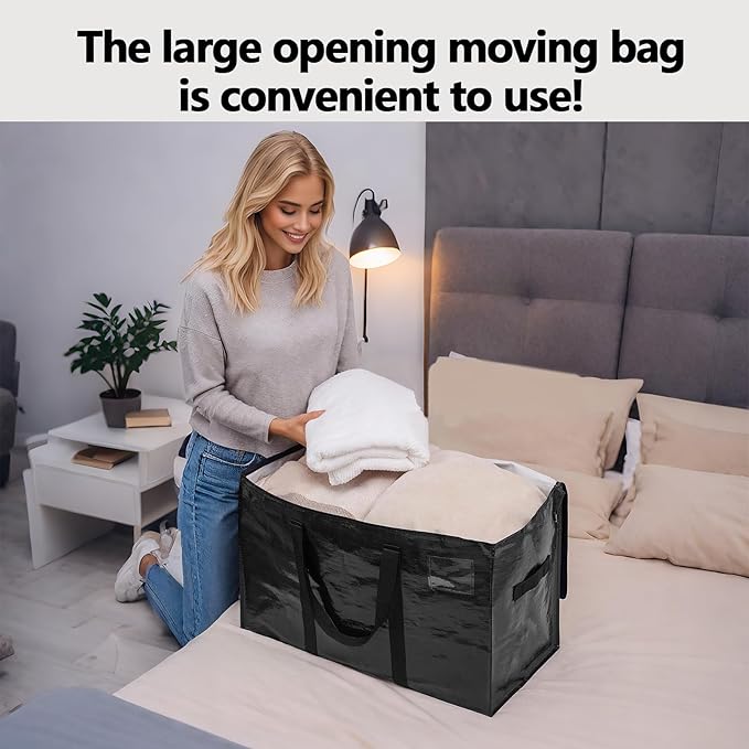 8 Pack Waterproof Moving Bags with Strong Zippers and Reinforced Handles, Real 100lb Capacity Extra Heavy Duty Large Storage Totes for Packing & Moving Storing, Alternative to Moving Boxes -95L,Black