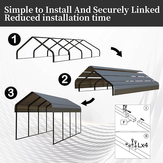 20x20 ft Metal Carport for Outdoor Garages Steel Heavy Duty Portable Garage with Large Tall Carports Canopy for Snow, Car Ports with Galvanized Steel Roof & Frame - Grey