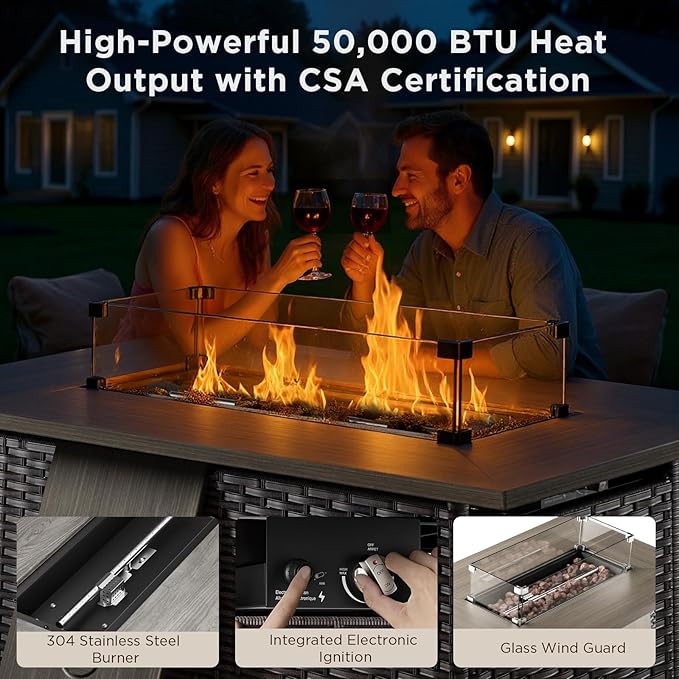 Patio Furniture Set with 42.5" Fire Pit Table-6 Pieces All Weather Wicker Outdoor Furniture with High Back Swivel Patio Chairs Set of 2 Outdoor Couch for Deck Balcony Backyard Brown/Beige