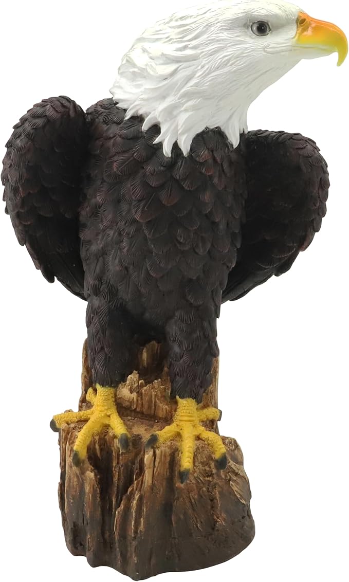 VV-Ladybug Garden Sculpture Hand-Painted Bald EagleResin Statue 14.2 Inch Tall with Stump Base Realistic Feather Texture & Vivid Postures for Home Office Yard Ornament