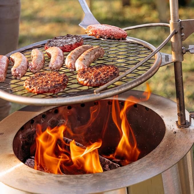 Breeo Smokeless Fire Pit to-Go Bundle (Y Series Stainless Steel, Outpost Grill & to Go Case) | 21 inch Smokeless Firepit for Outside | Ideal for Families, Gifts for Dad