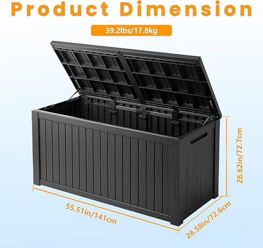 TARKARI 200 Gallon Lockable Resin Deck Box, Waterproof & UV-Resistant Outdoor Storage Box for Outdoor Cushion Storage, Garden Tools & Pool Accessories Storage, Black