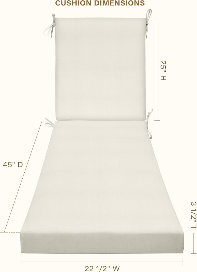 Honeycomb Outdoor Heritage Chaise, 22.5" W x 70" L, Textured Solid Bone Chair Cushion for Patio Furniture