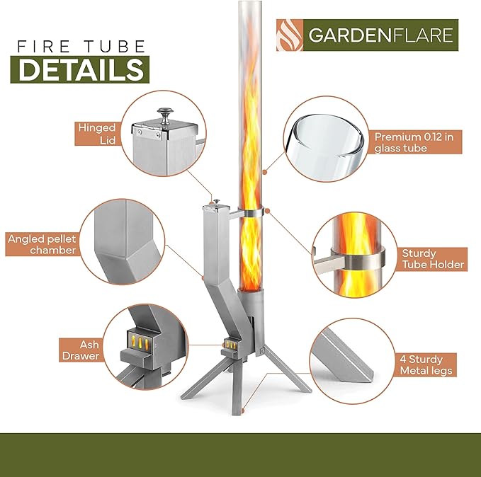 Smokeless Fire Pit - Outdoor Wood Pellet Fire Tube Stainless Steel firepit for Ambience Fire on Your Backyard, Patio, Porch & Garden (Silver, Classic)