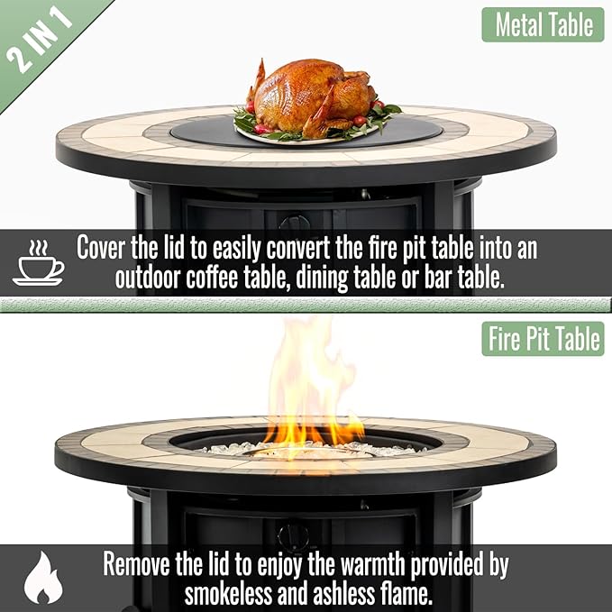 Propane Fire Pit Table, 30" Firepits for Outside, Gas Fire Pit for Outside Patio, Propane Fire Table with Ceramic Tabletop for Patio, Pool, Tank Inside, Tank Not Included, 50000BTU, Black