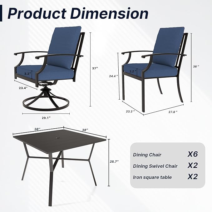 Outdoor Dining Set Patio Dining Table and Chairs Set Outdoor Furniture Set (Dark Blue, 10 Dining Set)