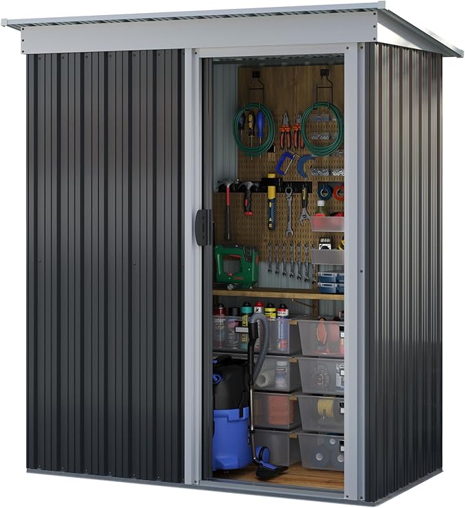 Aoxun 5x3FT Outdoor Shed Metal Storage Shed with Single Slooping Roof Lockable Door Steel Utility Tool Shed Outdoor Storage Garden Shed for Backyard Garden Patio Lawn, Black