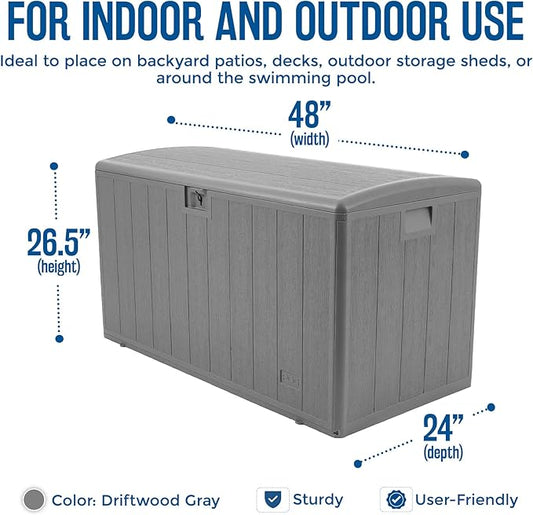 Plastic Development Group Outdoor Storage Deck Box, Soft Closure, 105 Gallon, Gray