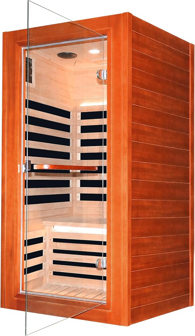 Far Infrared Sauna for Home Indoor Sauna Wooden Dry Saunas for 1 Person 1020W 110V with Control Panel, Bluetooth Speaker, Reading Lamp
