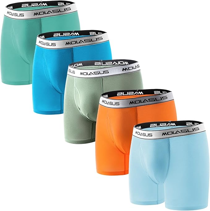 Molasus Boys Underwear Cotton Boxer Briefs With Fly for 6-20 Years Old Teen 5 Pack